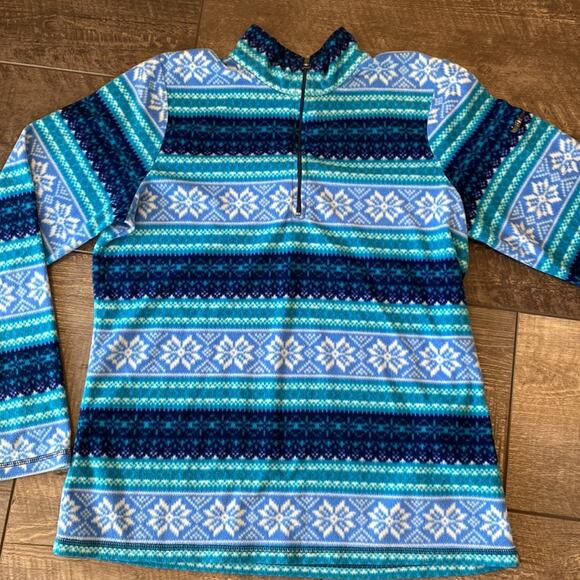 L.L. Bean Pullover 1/2 Zip Blue Fleece Snowflake Print M - Picture 3 of 9